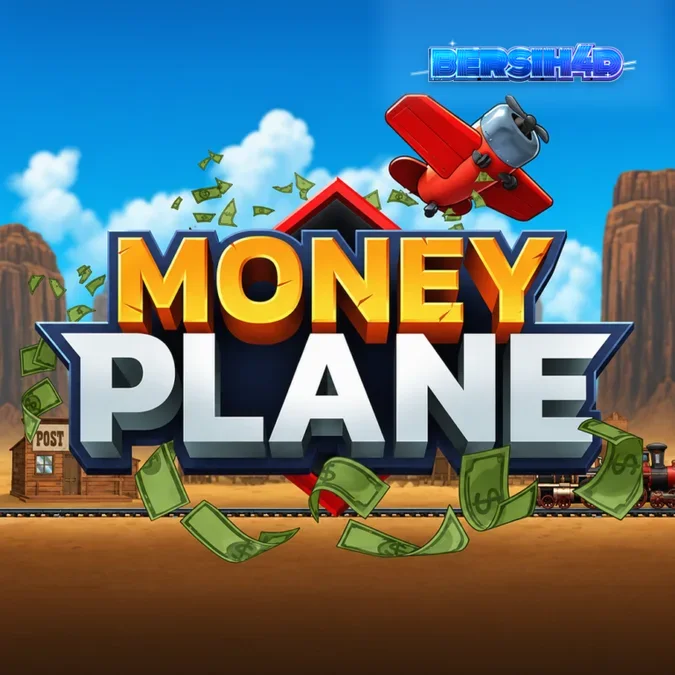 Tampilan antarmuka permainan Money Plane dengan latar belakang bertema penerbangan